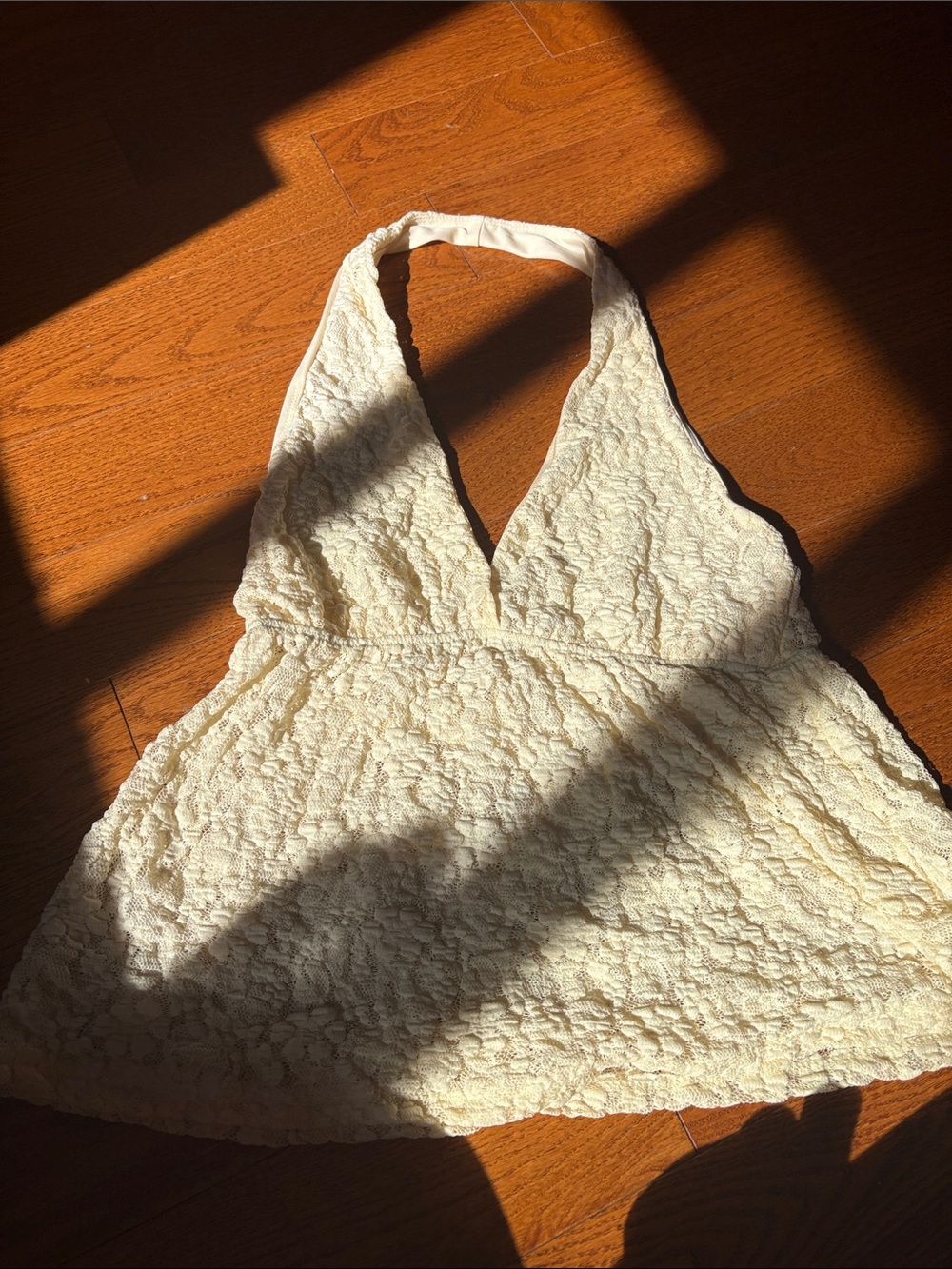Sleeveless Halter Lace Peplum Top - Cream